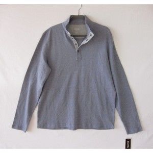 Michael Kors 1/4 Snap Button Knit Sweater Striped Blue Gray Mock Neck Size XL